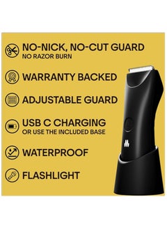 Meridian The Trimmer Plus - Body Hair Manscaping Trimmer, Adjustable Guard, USB C Charging, Flash Light, Travel Lock, Charging Dock, Bikini Trimmer, Mens Body Hair Trimmer Onyx  - Image 2