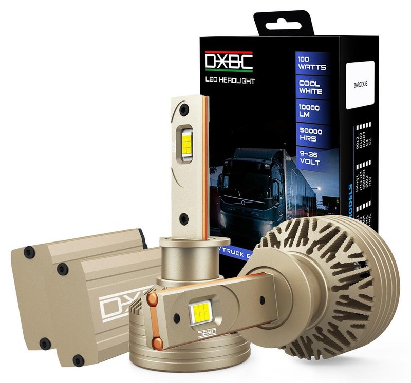 DXB-C BUS-TRUCK H1 LED Car Headlight Bulbs, 100W 10000LM 300% Extremely Bright Light, 6500K Cool White LED Bulb for Low Beam and High Beam Headlights, Plug and Play, IP68 - Pack of 2 - Image 1