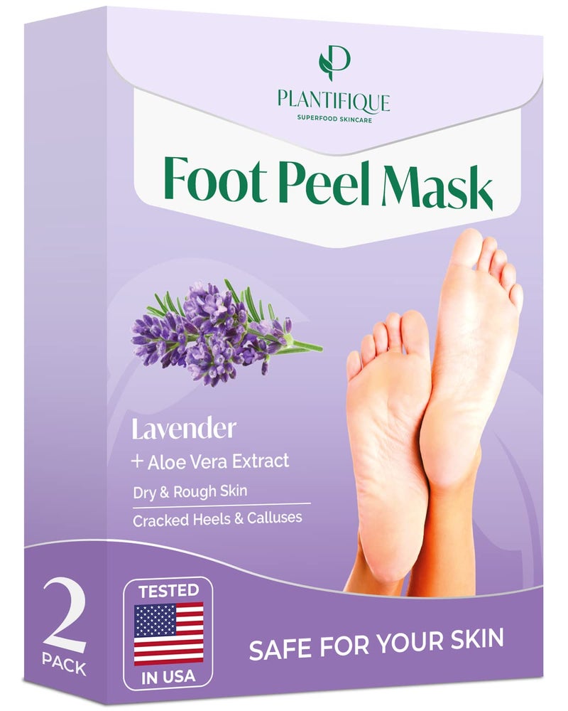 PLANTIFIQUE Foot Peeling Mask 2 Pack | Dermatologically Tested Repairs Heels & Removes Dry Dead Skin for Baby Soft Feet | Exfoliating Foot Peel Mask for Dry Cracked Feet | Lavender - Image 1