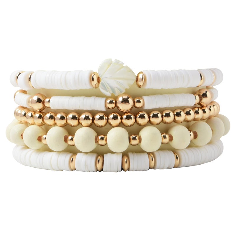 GOOJIDS Surfer Heishi Clay Bead Bracelets for Women Bohemian Stackable Gold Plated Beaded Stretch Bracelets Elastic Layering Friendship Bracelets Set Boho Jewelry - Image 1