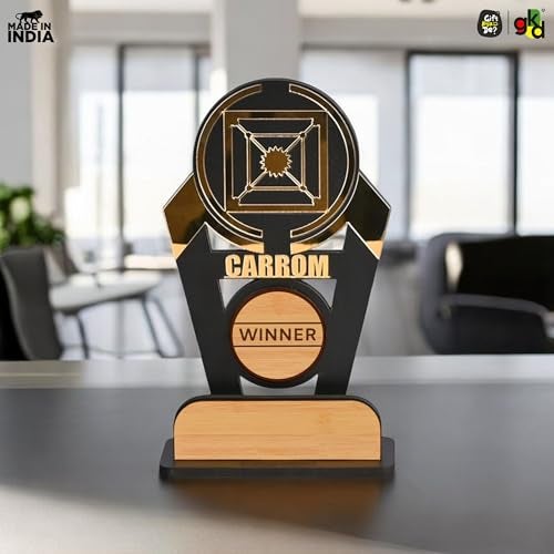 Gift Kya De GKD Wooden & Acrylic Sports Winner Trophy - Carom - Ideal for Awards & Celebrations - Image 5