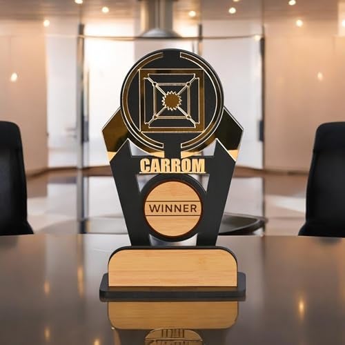 Gift Kya De GKD Wooden & Acrylic Sports Winner Trophy - Carom - Ideal for Awards & Celebrations - Image 1