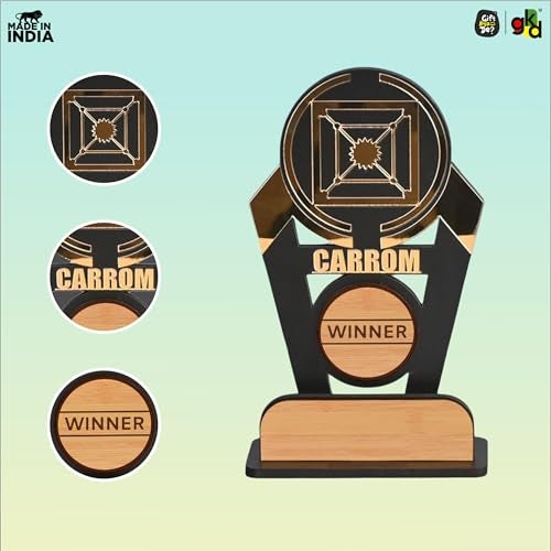 Gift Kya De GKD Wooden & Acrylic Sports Winner Trophy - Carom - Ideal for Awards & Celebrations - Image 3