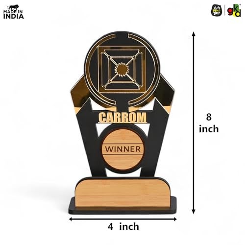 Gift Kya De GKD Wooden & Acrylic Sports Winner Trophy - Carom - Ideal for Awards & Celebrations - Image 2