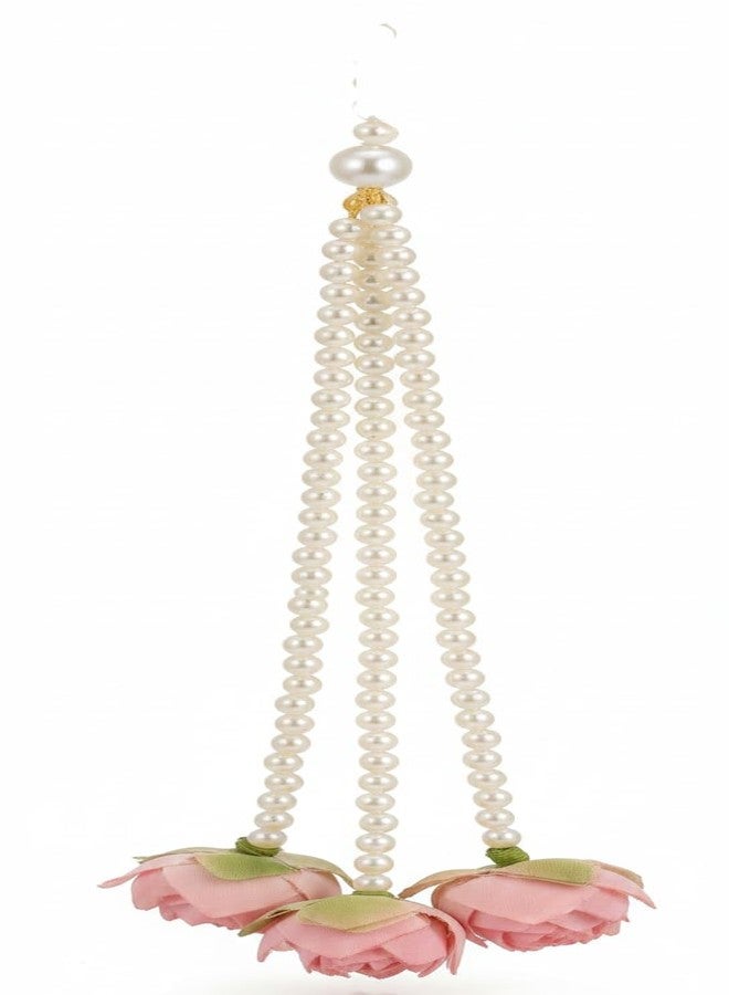 DORMITORRY Traditional Pearl & Flower Hair Charm for Women, Pink Lotus Floral Tassel Hair Accessories, Bridal Hair Jewelry, Perfect for Weddings, Parties & Cultural Celebrations, 1 Pcs. - Image 2