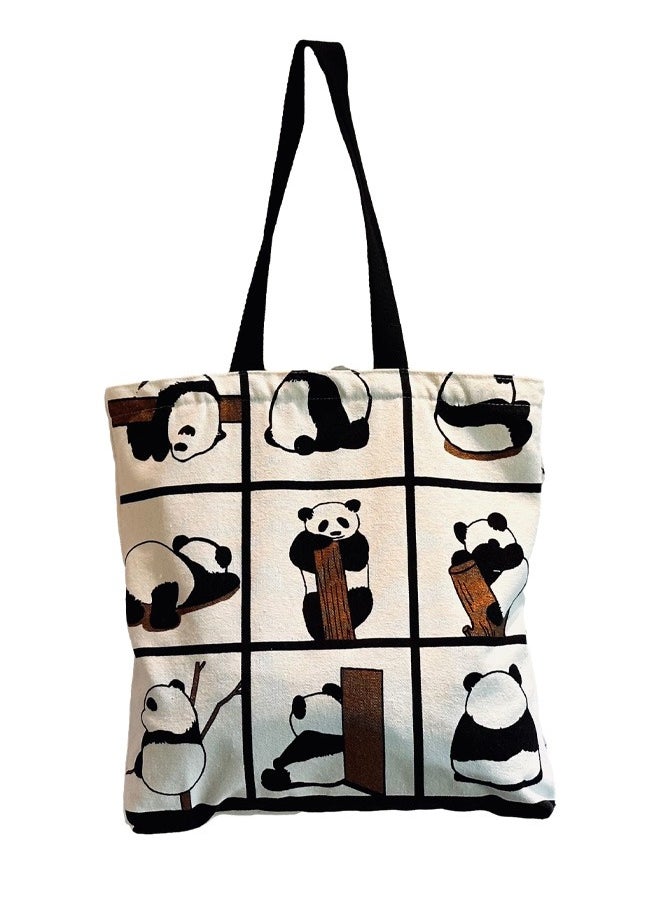 Generic - Cartoon Panda One Shoulder Canvas Bag Large Shopping Bag Travel Bag Inside with Zipper and Small Pocket - Image 1