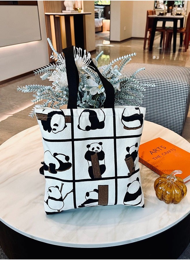 Generic - Cartoon Panda One Shoulder Canvas Bag Large Shopping Bag Travel Bag Inside with Zipper and Small Pocket - Image 1