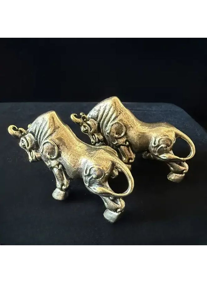 Set Of 2 Vintage Brass Charging Bull Statues For Office Desk Decor Prosperity Good Luck Gift - Image 3