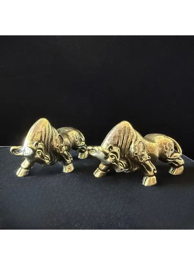 Set Of 2 Vintage Brass Charging Bull Statues For Office Desk Decor Prosperity Good Luck Gift - Image 2