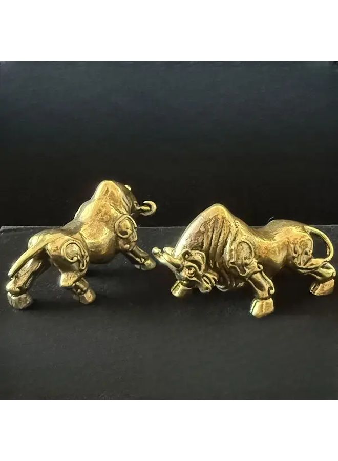 Set Of 2 Vintage Brass Charging Bull Statues For Office Desk Decor Prosperity Good Luck Gift - Image 1