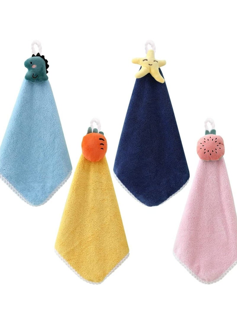 Y&D 4 Pcs Cute Animals or Fruit Hand Towels, Absorbent Hanging Coral Velvet Towels with Loops for Kitchen Bathroom  - Image 1