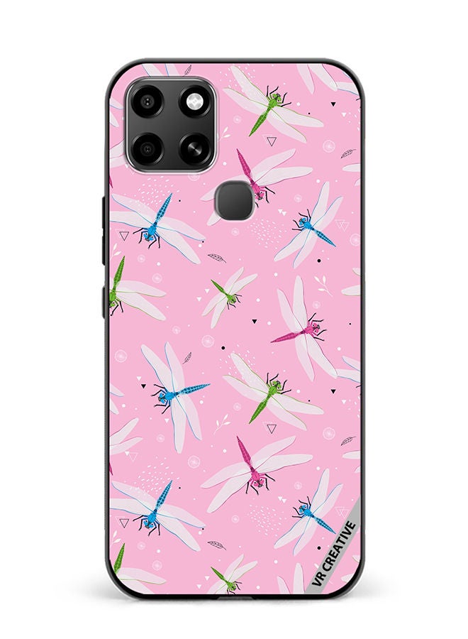 VR CREATIVE Protective Case Cover For Infinix Smart 6 Dragonfly And Flowers Pattern On Pink Design Multicolour - Image 1