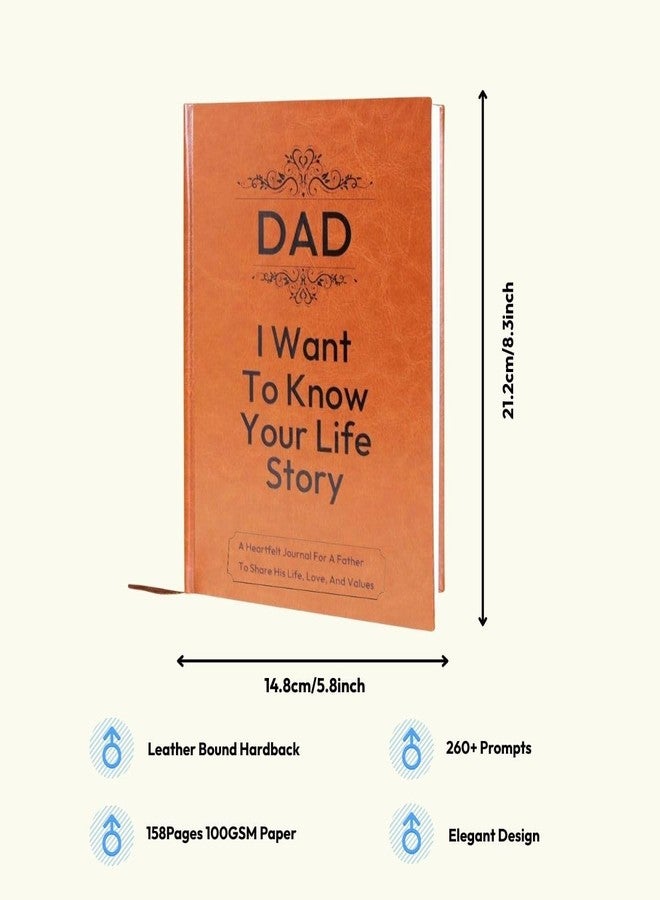 XKFCFC Dad, I Want to Know Your Life Story Leather : Bound Hardback for Fathers Day Gift with Ribbon Bookmark, 100GSM Paper A Father’s Guided Journal to Share His Life & His Love - Image 2