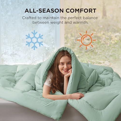 Bedsure Comforter Duvet Insert - Quilted Comforters King Size, All Season Duvet, GentleSoft Down Alternative Bedding, with 8 Tabs, Gifts for Women/Men, Sage Green, King 90 x 102 Inches - Image 4