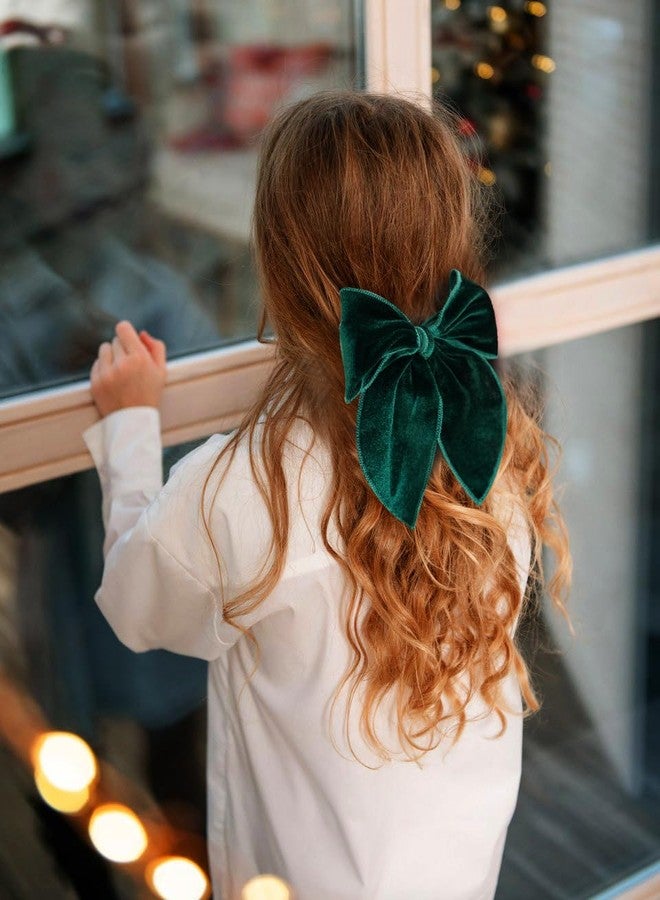 Jeffan 2 Pack Fable Girls Velvet Hair Bows 5 Inch Large Velvet Bow Handmade Hair Accessories for Toddler Kids Teen Girls (Green) - Image 4