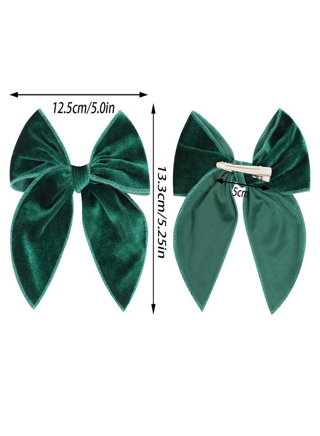 Jeffan 2 Pack Fable Girls Velvet Hair Bows 5 Inch Large Velvet Bow Handmade Hair Accessories for Toddler Kids Teen Girls (Green) - Image 2