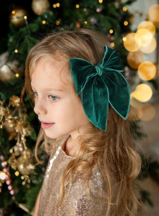 Jeffan 2 Pack Fable Girls Velvet Hair Bows 5 Inch Large Velvet Bow Handmade Hair Accessories for Toddler Kids Teen Girls (Green) - Image 5