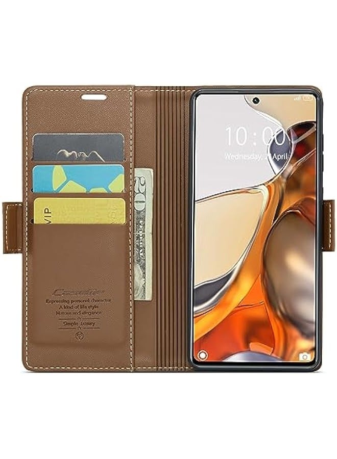 حافظة جلدية مع حجب RFID لهاتف Xiaomi 11T\/11T Pro - بني - Image 2