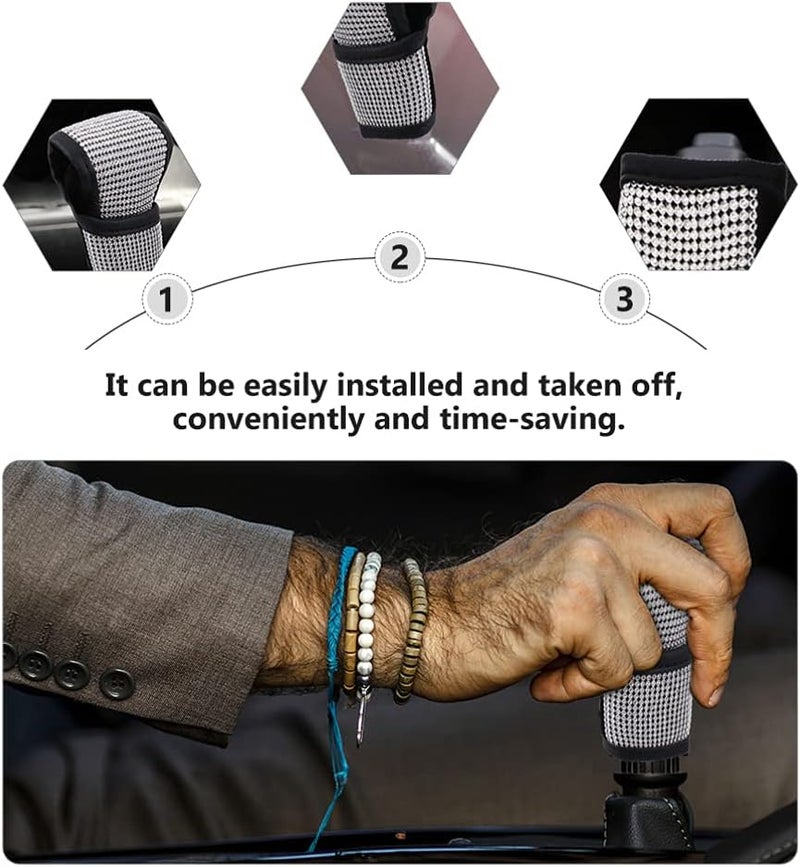 FAVOMOTO 2pcs Rhinestone Car Gear Cover Pu Leather Gear Shifts Protector Stylish Auto Knob Cover for Women and Easy to Clean for Cars and Suvs - Image 3