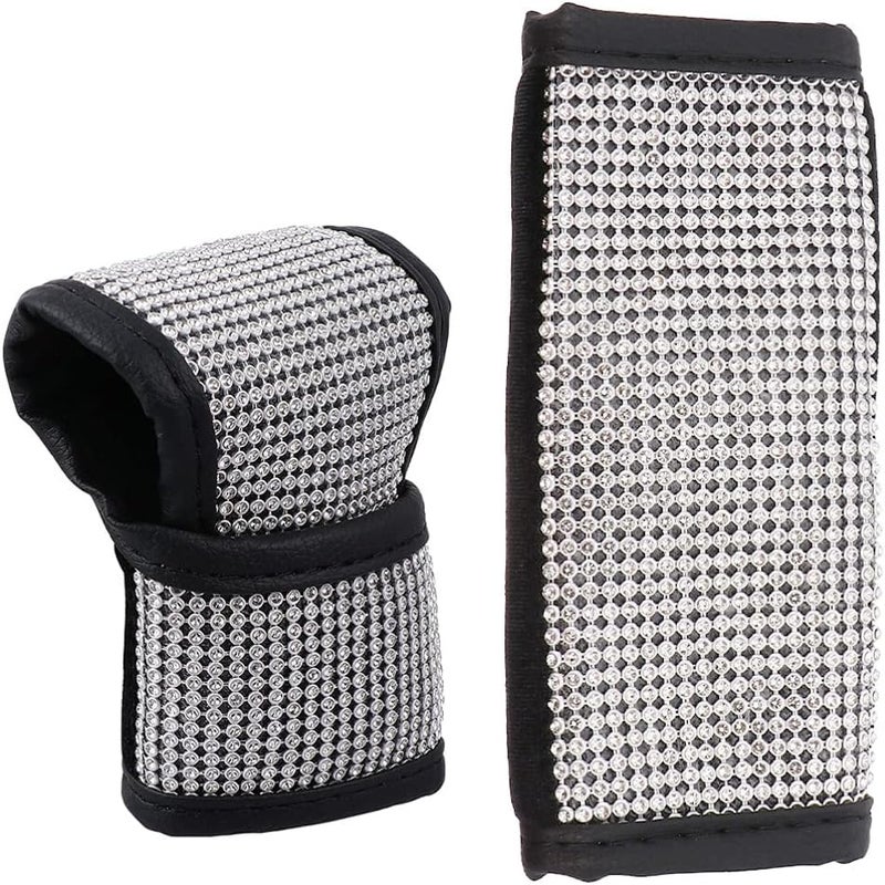 FAVOMOTO 2pcs Rhinestone Car Gear Cover Pu Leather Gear Shifts Protector Stylish Auto Knob Cover for Women and Easy to Clean for Cars and Suvs - Image 1