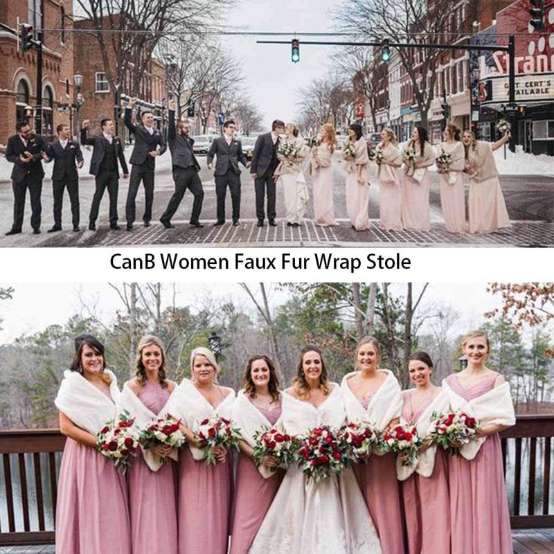 CanB Women's 1920s Faux Fur Wraps and Shawls Bridal Wedding Fur Stole Winter Faux Mink Fur Cape for Bridesmaids - Image 3
