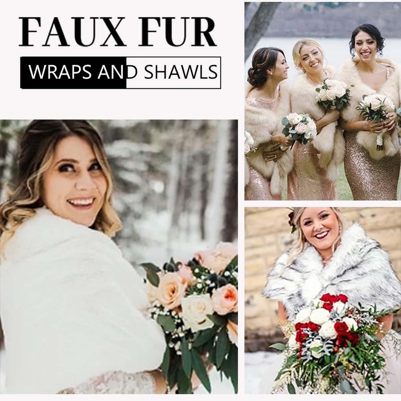 CanB Women's 1920s Faux Fur Wraps and Shawls Bridal Wedding Fur Stole Winter Faux Mink Fur Cape for Bridesmaids - Image 4