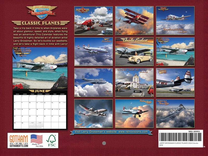 Poster Foundry Classic Planes Calendar 2026 Wall Monthly By Larry Grossman Calender 12 Month | American Made In The USA - Image 2