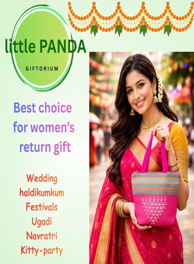 little PANDA Ethnic Handbag with Zip for Women | Traditional Hand Carry Purse | Return Gift Bags for Wedding, Haldi, Mehendi, Baby Shower, Pooja (6) - Image 4