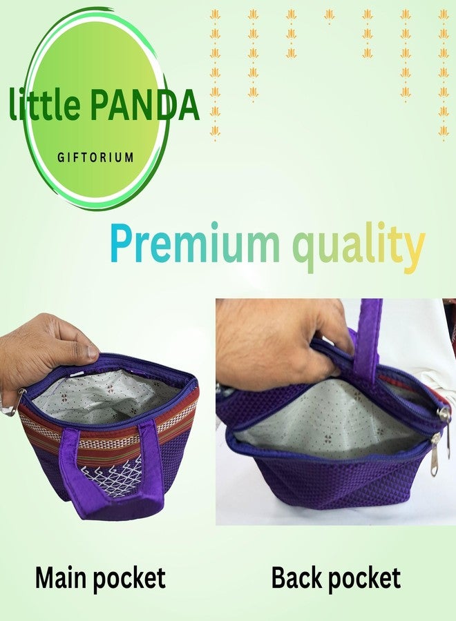 little PANDA Ethnic Handbag with Zip for Women | Traditional Hand Carry Purse | Return Gift Bags for Wedding, Haldi, Mehendi, Baby Shower, Pooja (6) - Image 3