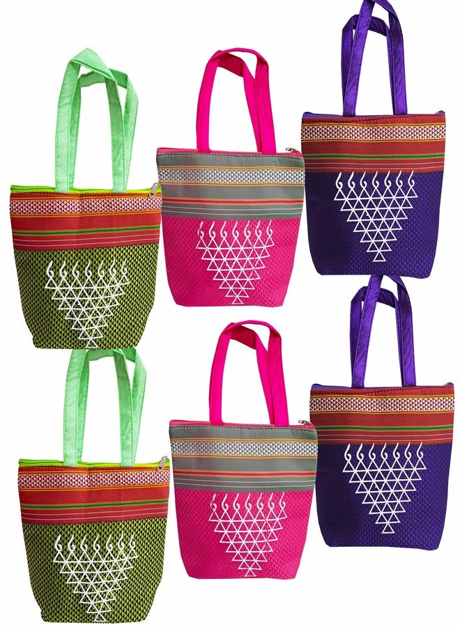 little PANDA Ethnic Handbag with Zip for Women | Traditional Hand Carry Purse | Return Gift Bags for Wedding, Haldi, Mehendi, Baby Shower, Pooja (6) - Image 1