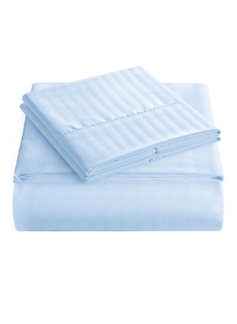 Blueberry Queen Size Stripe Bed Sheet Set 100% Cotton Premium Quality 180x200+20cm - Image 1