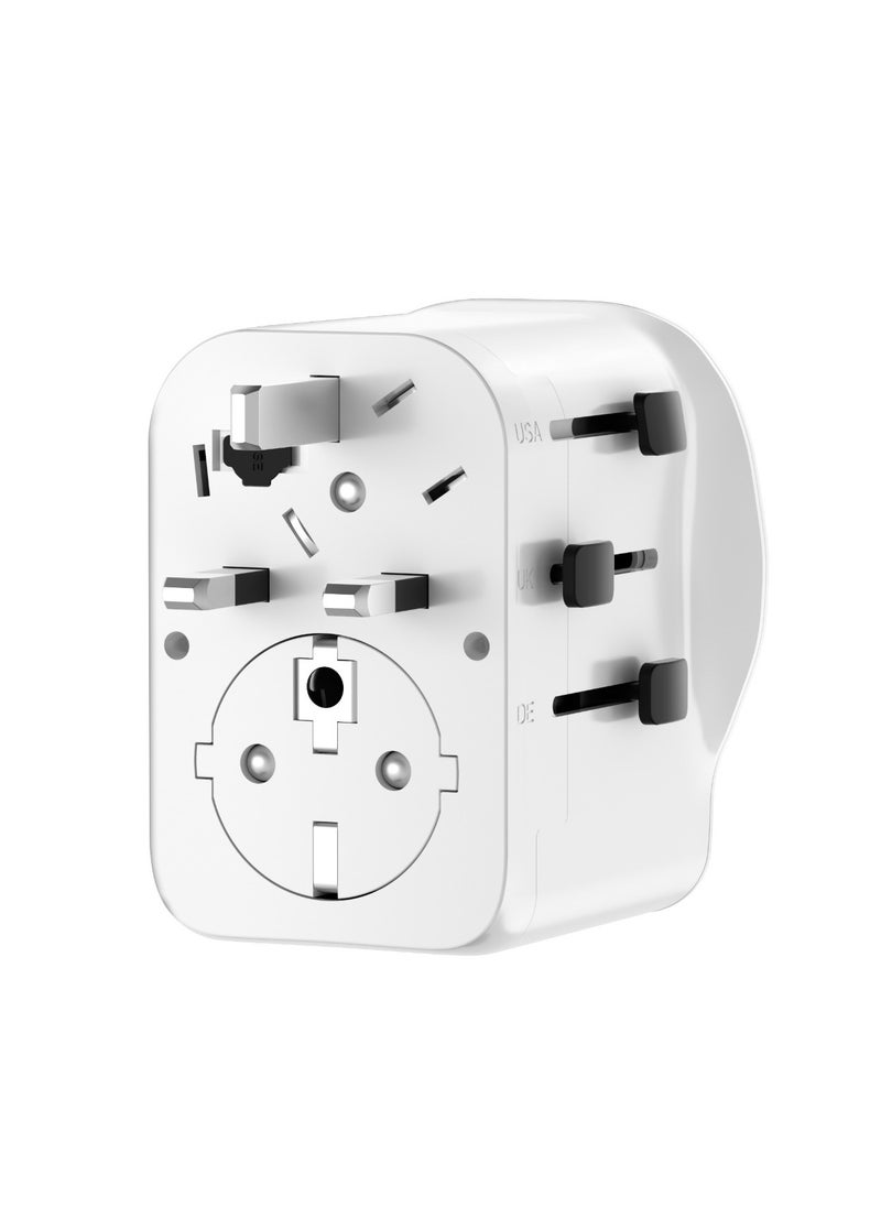 محول سفر عالمي 2300 واط بتقنية GaN PD45W وضمانات مدمجة / منفذ مزدوج من النوع C مع منفذ USB-A واحد / حماية التأريض الأرضي / شاحن محمول / محول متعدد الوظائف - أبيض