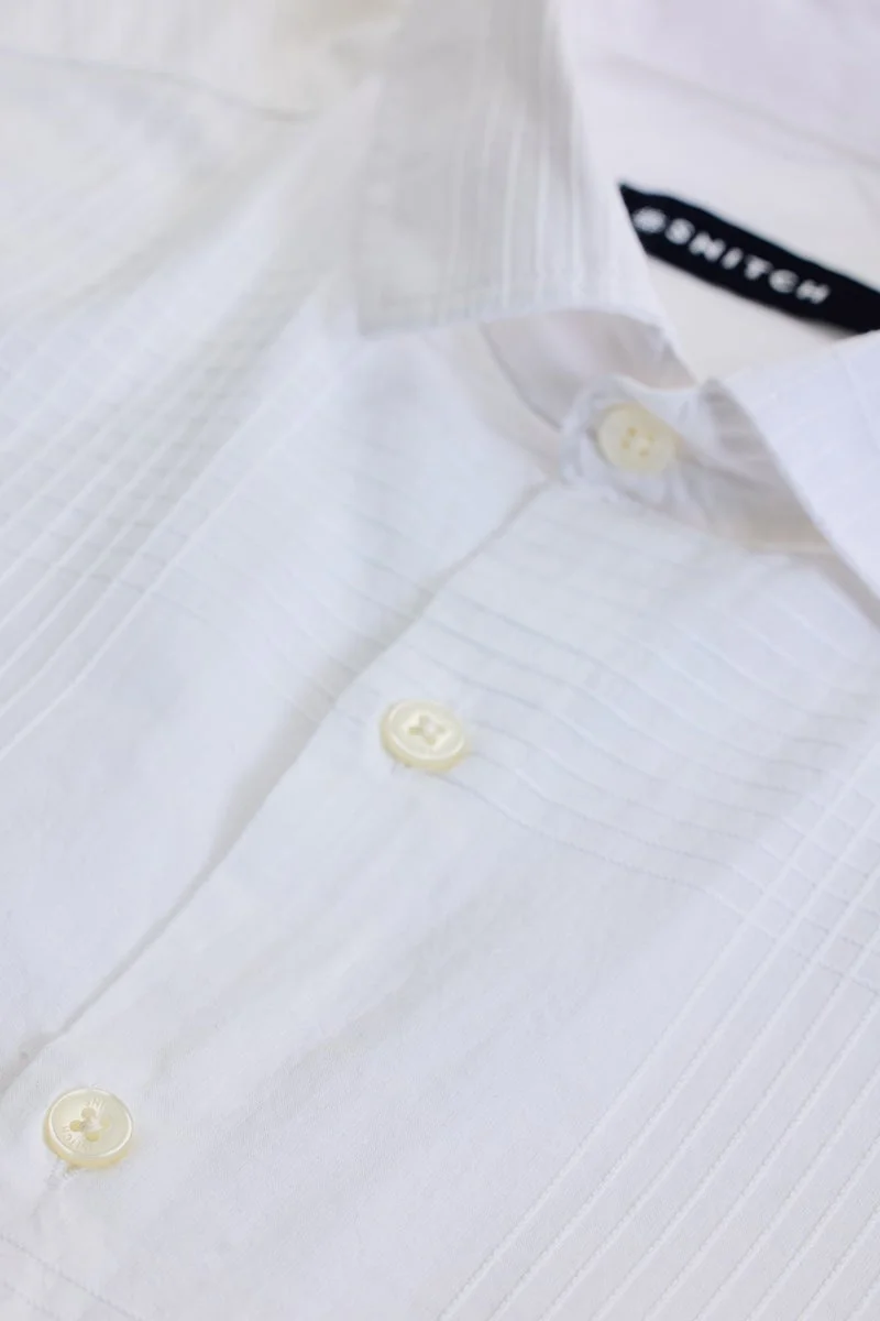 سنيتش White Textured Long Sleeve Slim Fit Formal Shirt