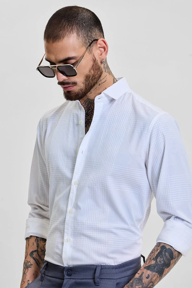 سنيتش White Textured Long Sleeve Slim Fit Formal Shirt