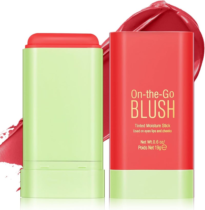 LOPHE 3 in 1 Blush Stick for Cheeks Lips Eyes Long Lasting Lipstick Blusher Stick Waterproof Lightweight Cream Blush Moisturize and Blendable Blushers for Women Girls Cheeks Makeup Hot Red