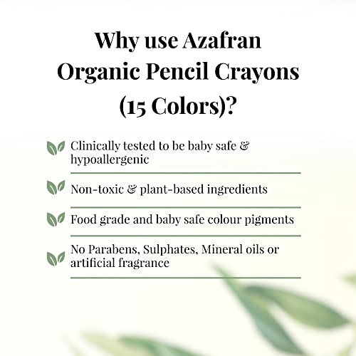 Azafran Organic Pencil Crayons - Pack of 15 Colored Thins, Non Toxic Ingredients, Non-Greasy, Eco Friendly, Food Grade Colors, for Toddlers, Fun with Playing and Stacking - 127 Grams - Image 5