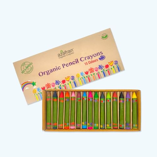 Azafran Organic Pencil Crayons - Pack of 15 Colored Thins, Non Toxic Ingredients, Non-Greasy, Eco Friendly, Food Grade Colors, for Toddlers, Fun with Playing and Stacking - 127 Grams - Image 2
