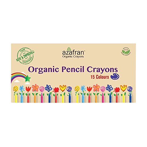 Azafran Organic Pencil Crayons - Pack of 15 Colored Thins, Non Toxic Ingredients, Non-Greasy, Eco Friendly, Food Grade Colors, for Toddlers, Fun with Playing and Stacking - 127 Grams - Image 1