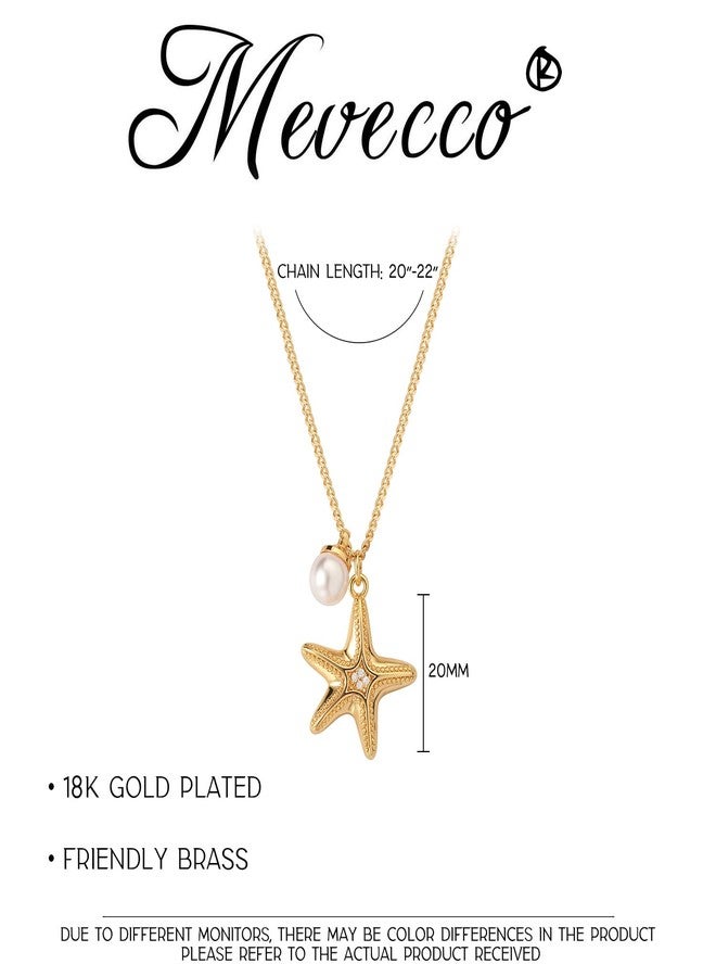 ميفيكو قلادة MEVECCO الرقيقة على شكل نجم البحر الذهبي مع اللؤلؤ للنساء، مطلية بالذهب عيار 18 قيراطًا، قلادة شاطئية لطيفة على شكل نجم البحر مع اللؤلؤ، مصنوعة يدويًا على طراز بوهيمي، مجوهرات مستوحاة من المحيط - Image 4