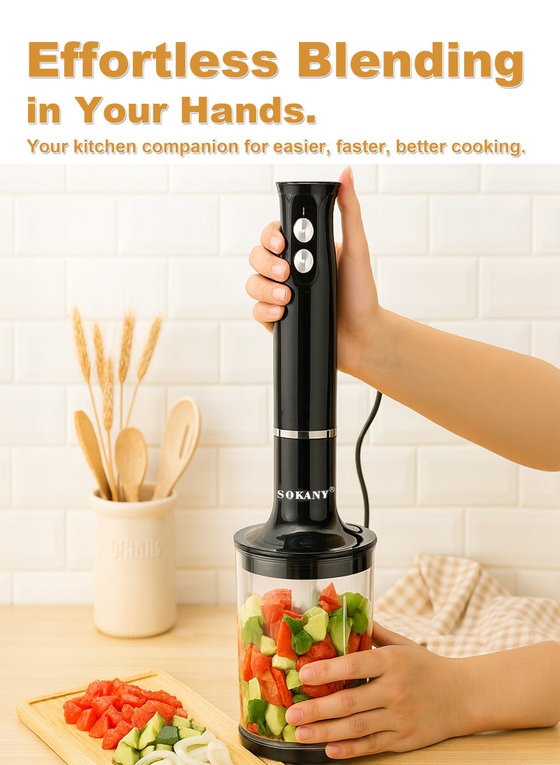سوكاني خلاط يدوي مع مفرمة وخفق 4 في 1 سعة 1000 مل وقوة 500 وات WK-1710-4 أسود / شفاف - Image 3