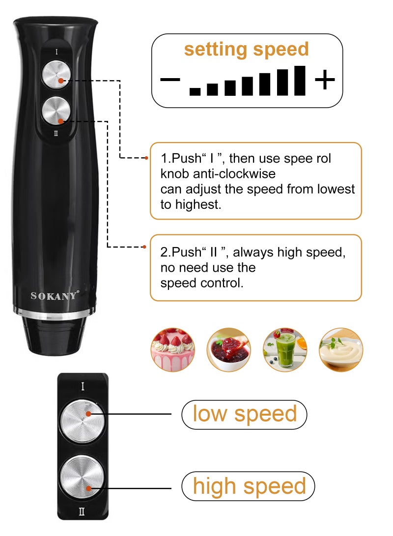 سوكاني خلاط يدوي مع مفرمة وخفق 4 في 1 سعة 1000 مل وقوة 500 وات WK-1710-4 أسود / شفاف - Image 4