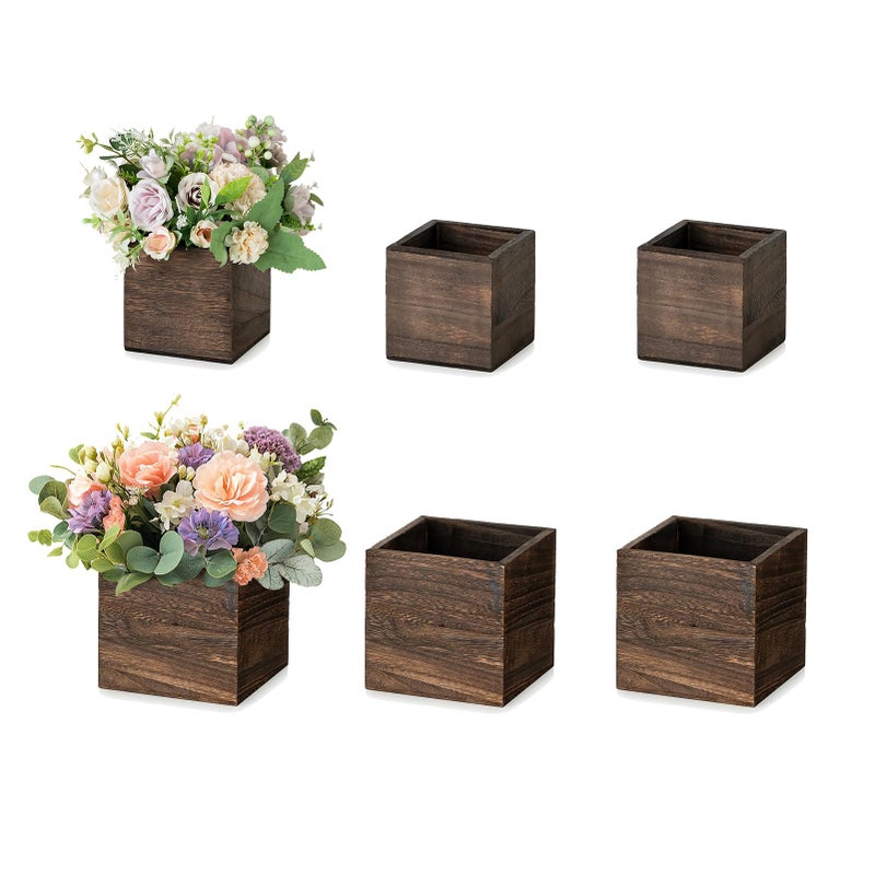 NUPTIO Rustic Wood Centerpiece Vase: 6 Pieces Vintage Flower Pots for Country Wedding Christmas Party - 12.7 cm & 10 cm Planters for Home Table Decoration - Image 1