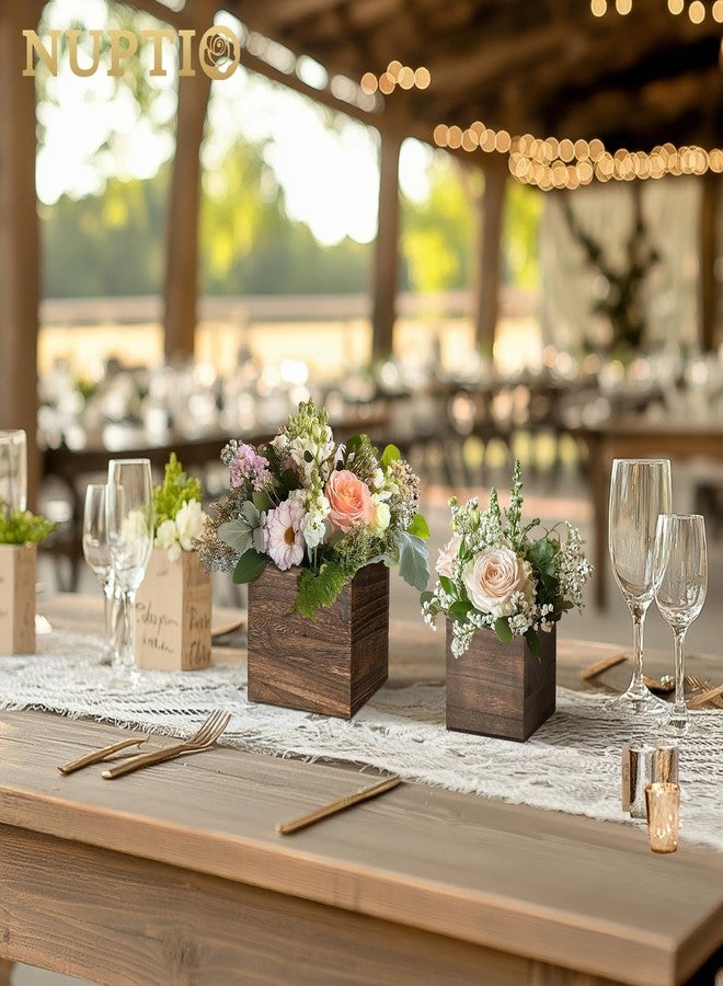 NUPTIO Rustic Wood Centerpiece Vase: 6 Pieces Vintage Flower Pots for Country Wedding Christmas Party - 12.7 cm & 10 cm Planters for Home Table Decoration - Image 2