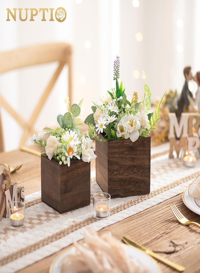 NUPTIO Rustic Wood Centerpiece Vase: 6 Pieces Vintage Flower Pots for Country Wedding Christmas Party - 12.7 cm & 10 cm Planters for Home Table Decoration - Image 5