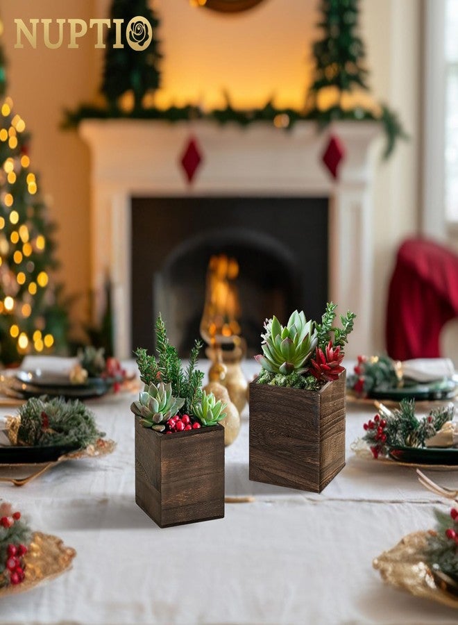 NUPTIO Rustic Wood Centerpiece Vase: 6 Pieces Vintage Flower Pots for Country Wedding Christmas Party - 12.7 cm & 10 cm Planters for Home Table Decoration - Image 3