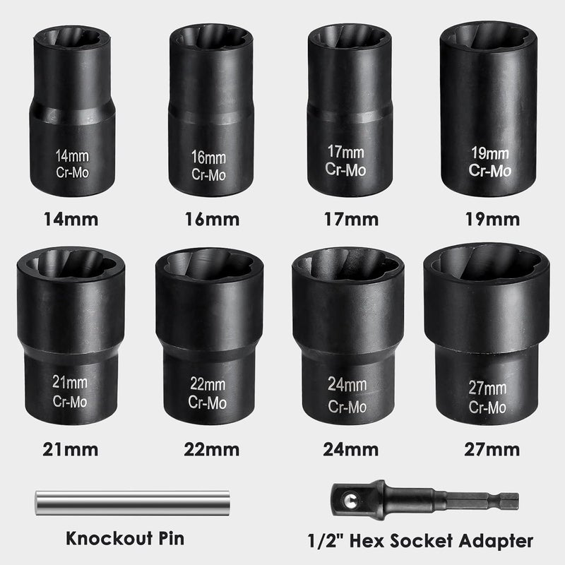 THINKWORK 1/2 Inch Drive Lug Nut Removal Tool Set - 10 Pieces for Stripped, Rounded, Damaged, Frozen, Rusted Bolts - Image 3