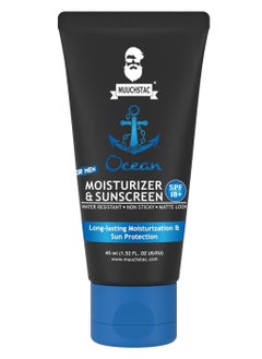 MUUCHSTAC Mens Ocean Moisturizer & Sunscreen Matte Look Spf 18+ Cream With Turmeric & Aloe Vera Beads, Non-Sticky & Water Resistant 45 Ml  - Image 1