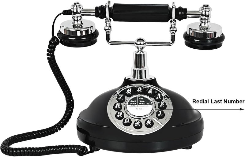 TelPal Black Retro Phone, Corded Landline Telephone for Home/Office/Hotel, Old Fashion Vintage Telephone with Last Number Redial, Wired Antique Phone Gift for Seniors - Image 3
