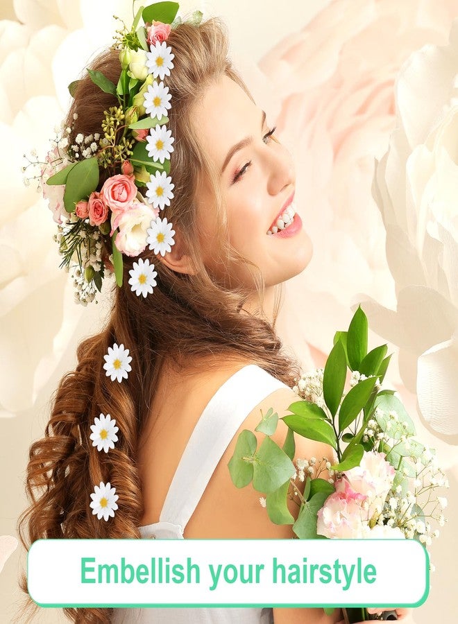 Nogeqi 100 Pcs Daisy Flower Head Artificial Daisy Flower White Gerbera Fake Flowers Heads for DIY Garland Craft Birthday Wedding Party Easter Bonnet Home Decoration - Image 4
