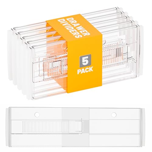 Yieach 5 Pack 6 Inch Tall Acrylic Drawer Divider for Clothes-Expandable from 12.3-18''-Adjustable Dresser Deep Drawer Dividers for Baby Clothing,Underwear,Clear in Drawer Separators for Kitchen,Office - Image 1
